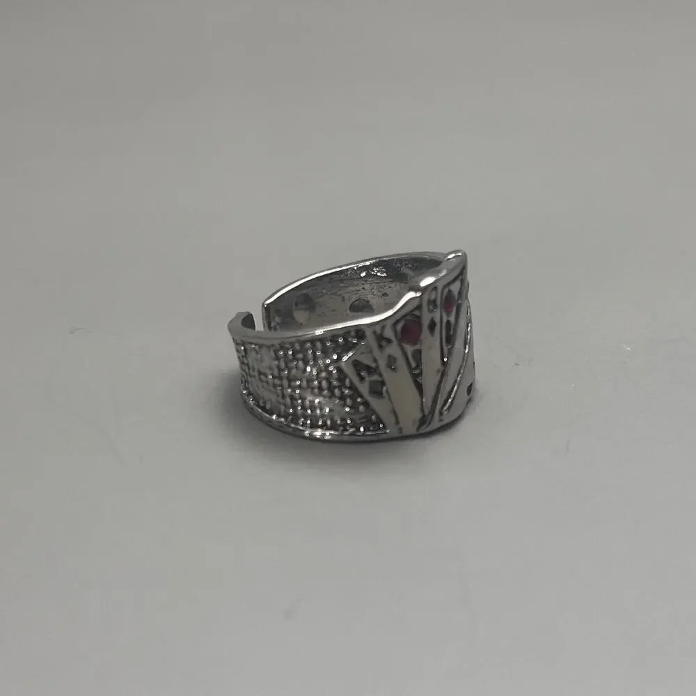 Y2K Deck of Cards Silver Ring – Adjustable Chrome Vintage Style, Unisex, New